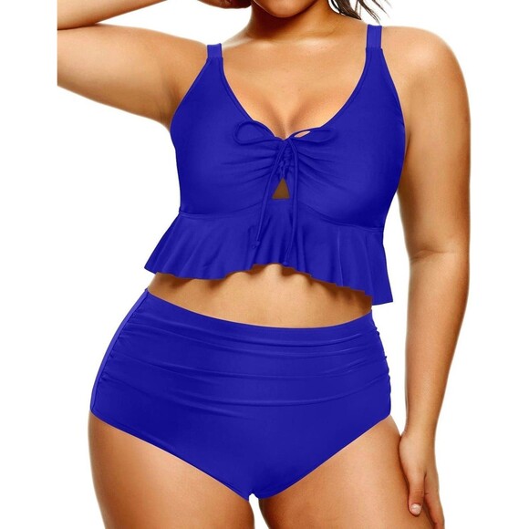 Daci Women Two Piece Swimsuit High Waisted Bikini Set Ruffle (255) - Picture 3 of 6